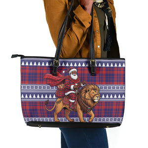 Kenya Christmas Santa Lion Leather Tote Bag Maasai Shuka Inspired Red Check