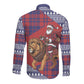 Kenya Christmas Santa Lion Long Sleeve Button Shirt Maasai Shuka Inspired Red Check
