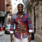 Kenya Christmas Santa Lion Long Sleeve Button Shirt Maasai Shuka Inspired Red Check