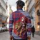 Kenya Christmas Santa Lion Long Sleeve Button Shirt Maasai Shuka Inspired Red Check