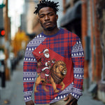 Kenya Christmas Santa Lion Long Sleeve Shirt Maasai Shuka Inspired Red Check