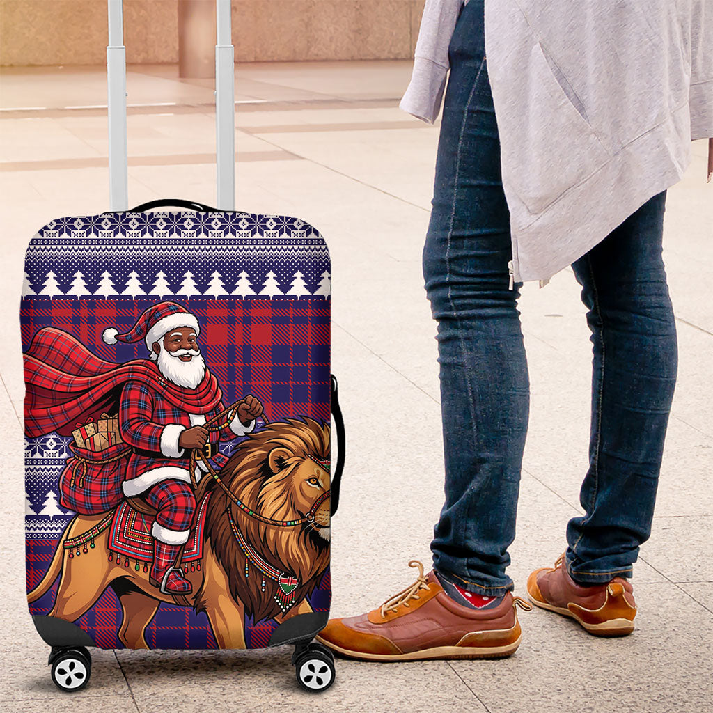 Kenya Christmas Santa Lion Luggage Cover Maasai Shuka Inspired Red Check