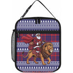 Kenya Christmas Santa Lion Lunch Bag Maasai Shuka Inspired Red Check