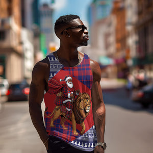 Kenya Christmas Santa Lion Men Tank Top Maasai Shuka Inspired Red Check