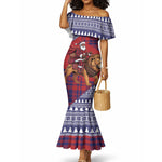 Kenya Christmas Santa Lion Mermaid Dress Maasai Shuka Inspired Red Check