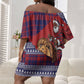 Kenya Christmas Santa Lion Off Shoulder Short Dress Maasai Shuka Inspired Red Check