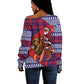 Kenya Christmas Santa Lion Off Shoulder Sweater Maasai Shuka Inspired Red Check