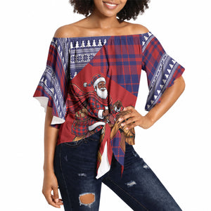 Kenya Christmas Santa Lion Off Shoulder Wrap Waist Top Maasai Shuka Inspired Red Check