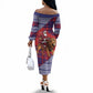 Kenya Christmas Santa Lion Off The Shoulder Long Sleeve Dress Maasai Shuka Inspired Red Check