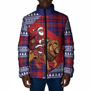 Kenya Christmas Santa Lion Padded Jacket Maasai Shuka Inspired Red Check