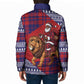 Kenya Christmas Santa Lion Padded Jacket Maasai Shuka Inspired Red Check