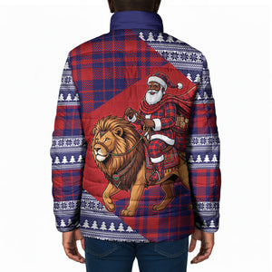 Kenya Christmas Santa Lion Padded Jacket Maasai Shuka Inspired Red Check