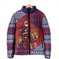 Kenya Christmas Santa Lion Padded Jacket Maasai Shuka Inspired Red Check