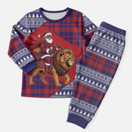 Kenya Christmas Santa Lion Christmas Pajama Set Maasai Shuka Inspired Red Check