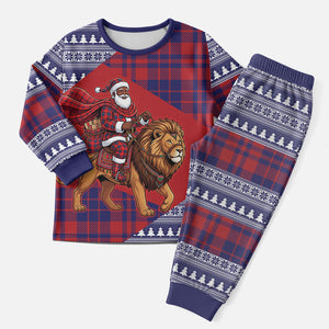 Kenya Christmas Santa Lion Christmas Pajama Set Maasai Shuka Inspired Red Check