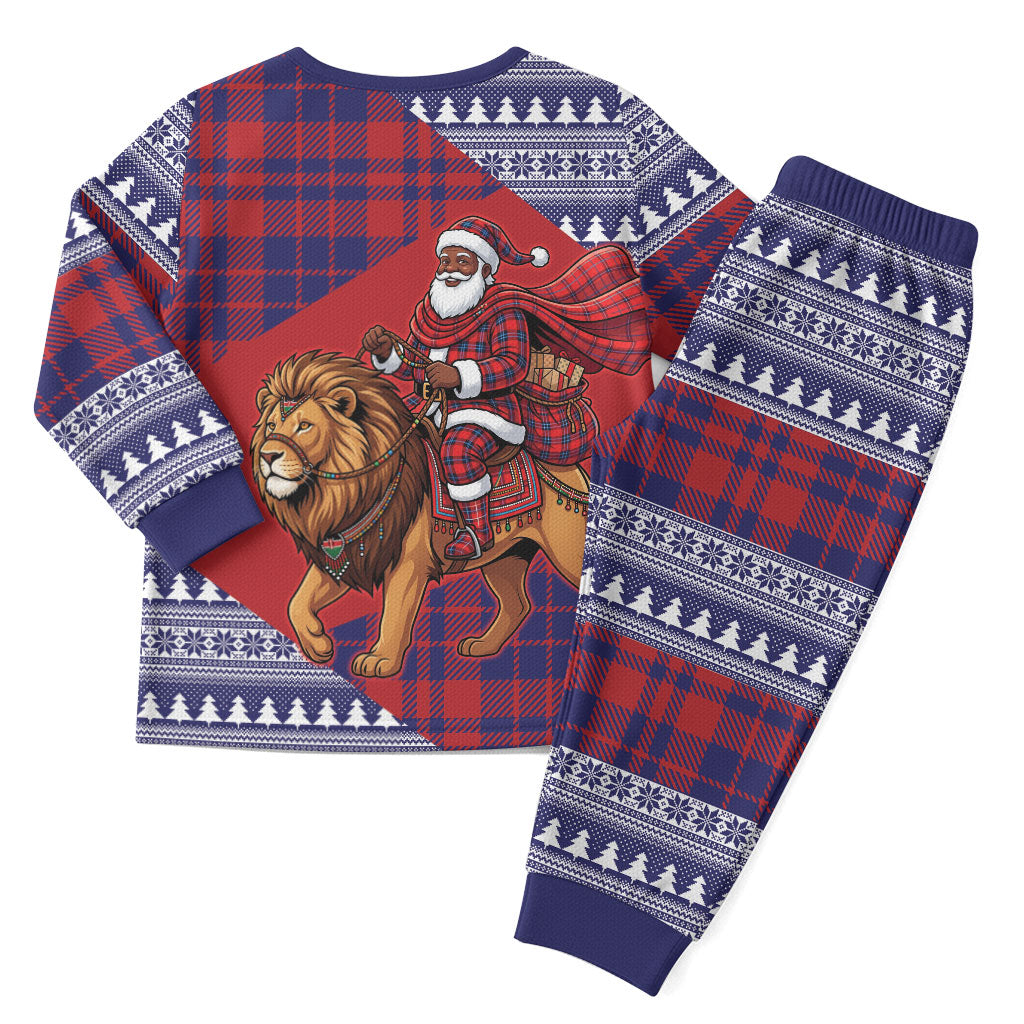 Kenya Christmas Santa Lion Christmas Pajama Set Maasai Shuka Inspired Red Check