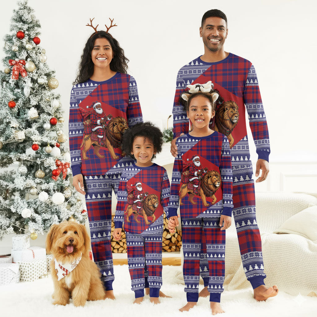 Kenya Christmas Santa Lion Christmas Pajama Set Maasai Shuka Inspired Red Check