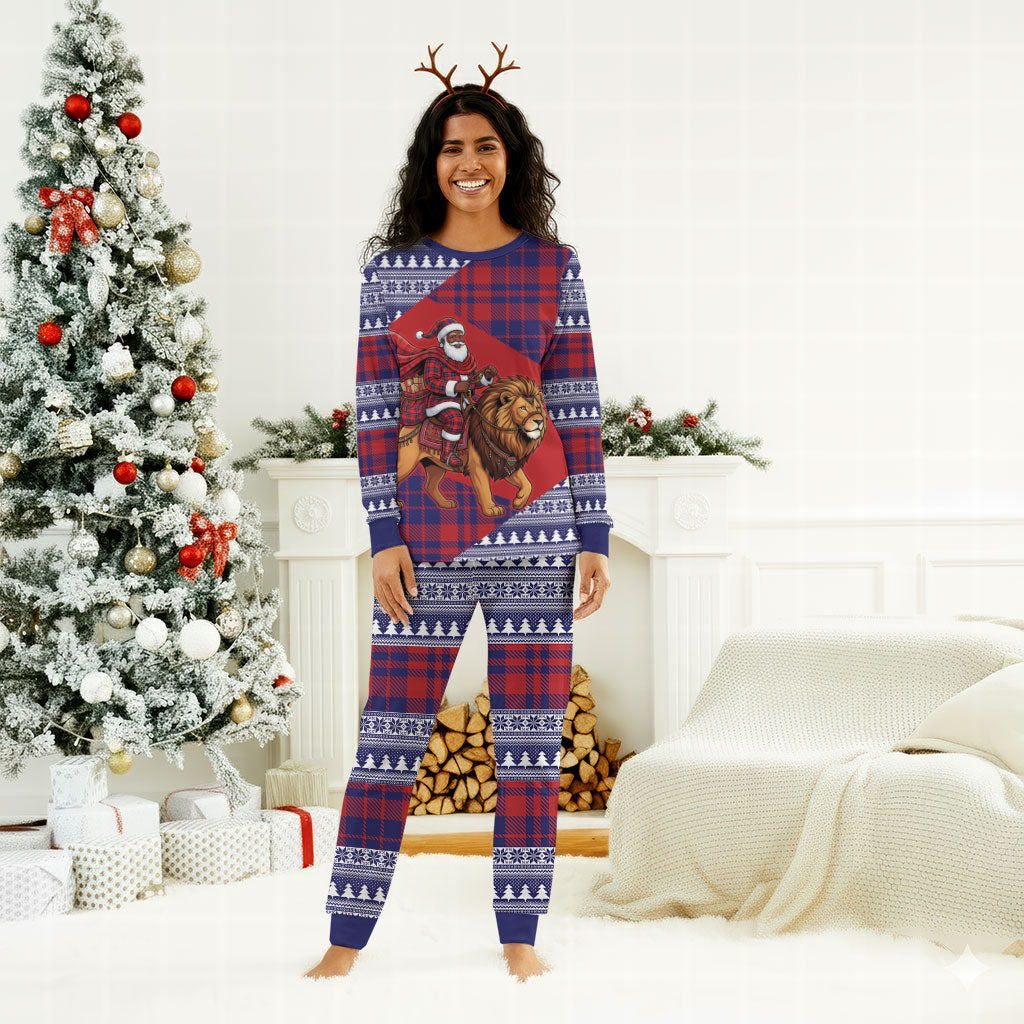 Kenya Christmas Santa Lion Christmas Pajama Set Maasai Shuka Inspired Red Check