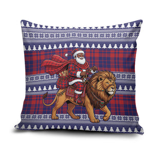 Kenya Christmas Santa Lion Pillow Cover Maasai Shuka Inspired Red Check