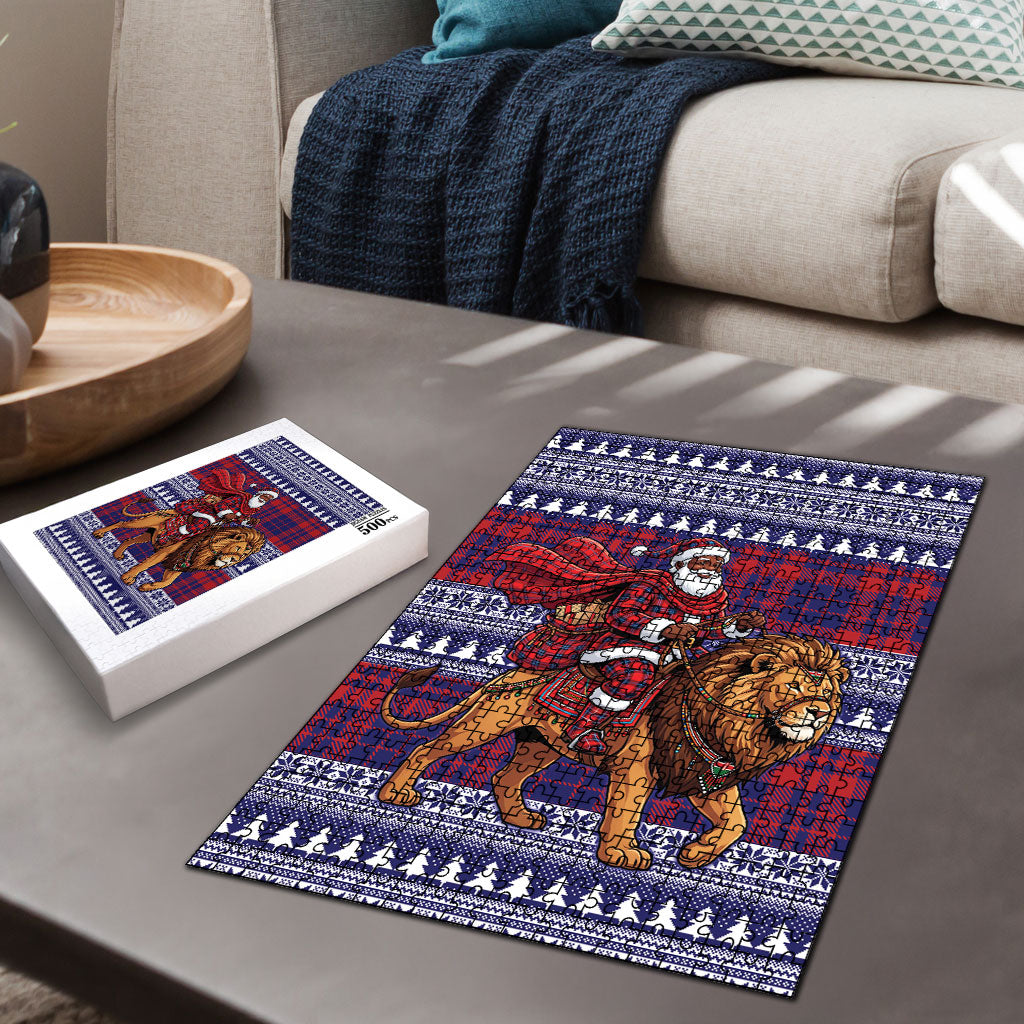 Kenya Christmas Santa Lion Puzzle Maasai Shuka Inspired Red Check