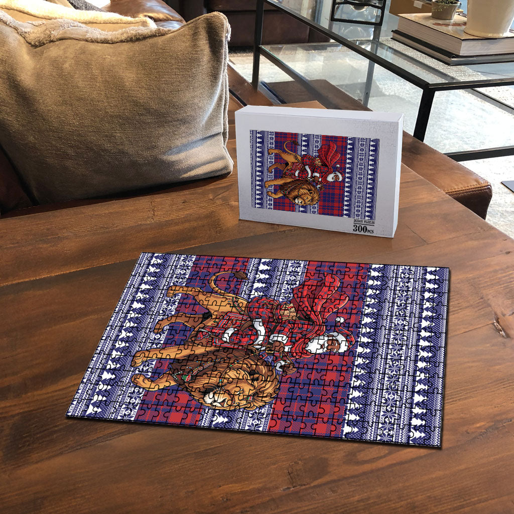 Kenya Christmas Santa Lion Puzzle Maasai Shuka Inspired Red Check