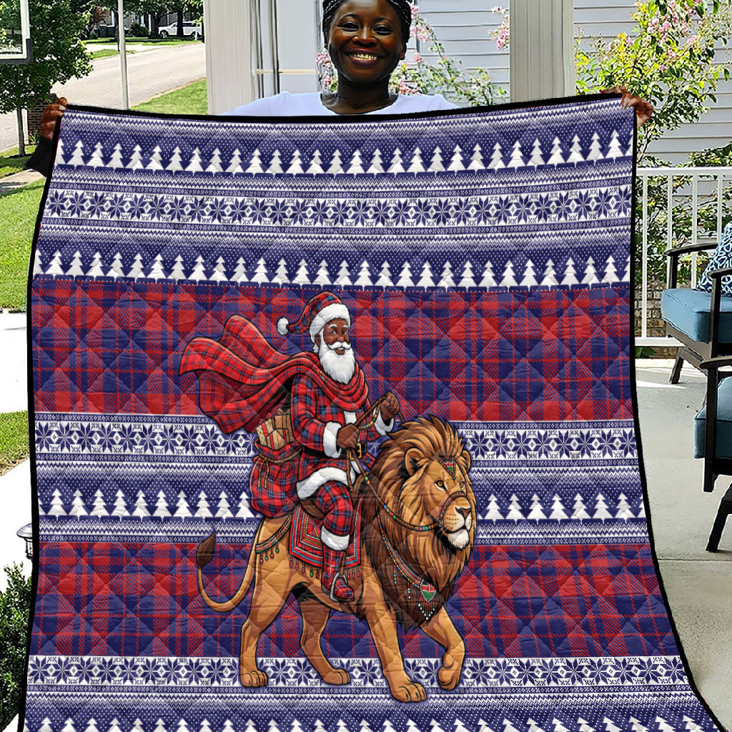 Kenya Christmas Santa Lion Quilt Maasai Shuka Inspired Red Check