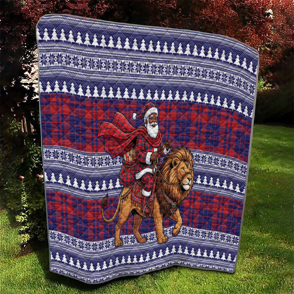 Kenya Christmas Santa Lion Quilt Maasai Shuka Inspired Red Check