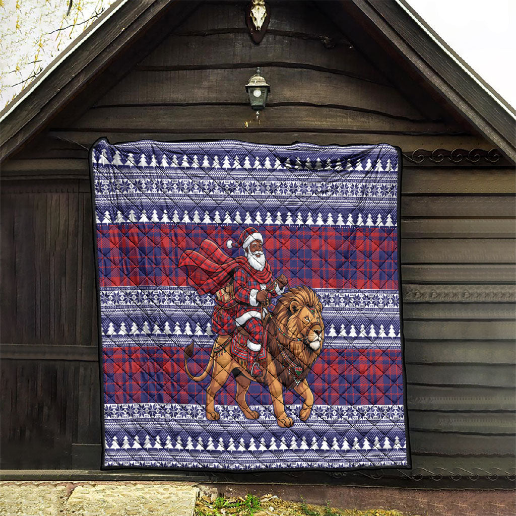 Kenya Christmas Santa Lion Quilt Maasai Shuka Inspired Red Check