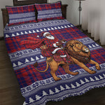 Kenya Christmas Santa Lion Quilt Bed Set Maasai Shuka Inspired Red Check