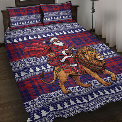 Kenya Christmas Santa Lion Quilt Bed Set Maasai Shuka Inspired Red Check