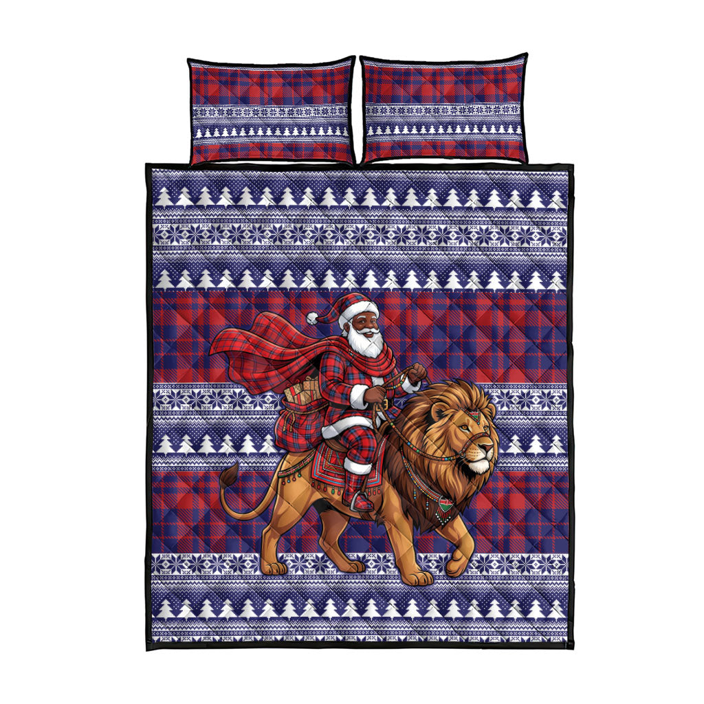 Kenya Christmas Santa Lion Quilt Bed Set Maasai Shuka Inspired Red Check
