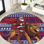Kenya Christmas Santa Lion Round Carpet Maasai Shuka Inspired Red Check