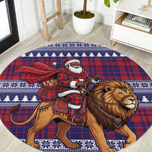 Kenya Christmas Santa Lion Round Carpet Maasai Shuka Inspired Red Check