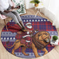 Kenya Christmas Santa Lion Round Carpet Maasai Shuka Inspired Red Check
