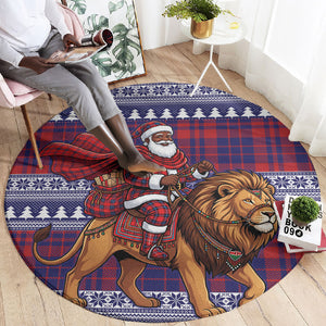 Kenya Christmas Santa Lion Round Carpet Maasai Shuka Inspired Red Check