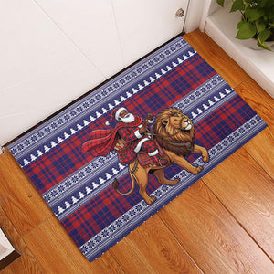Kenya Christmas Santa Lion Rubber Doormat Maasai Shuka Inspired Red Check