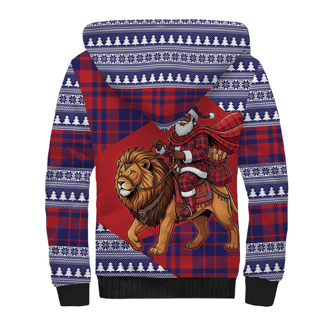 Kenya Christmas Santa Lion Sherpa Hoodie Maasai Shuka Inspired Red Check