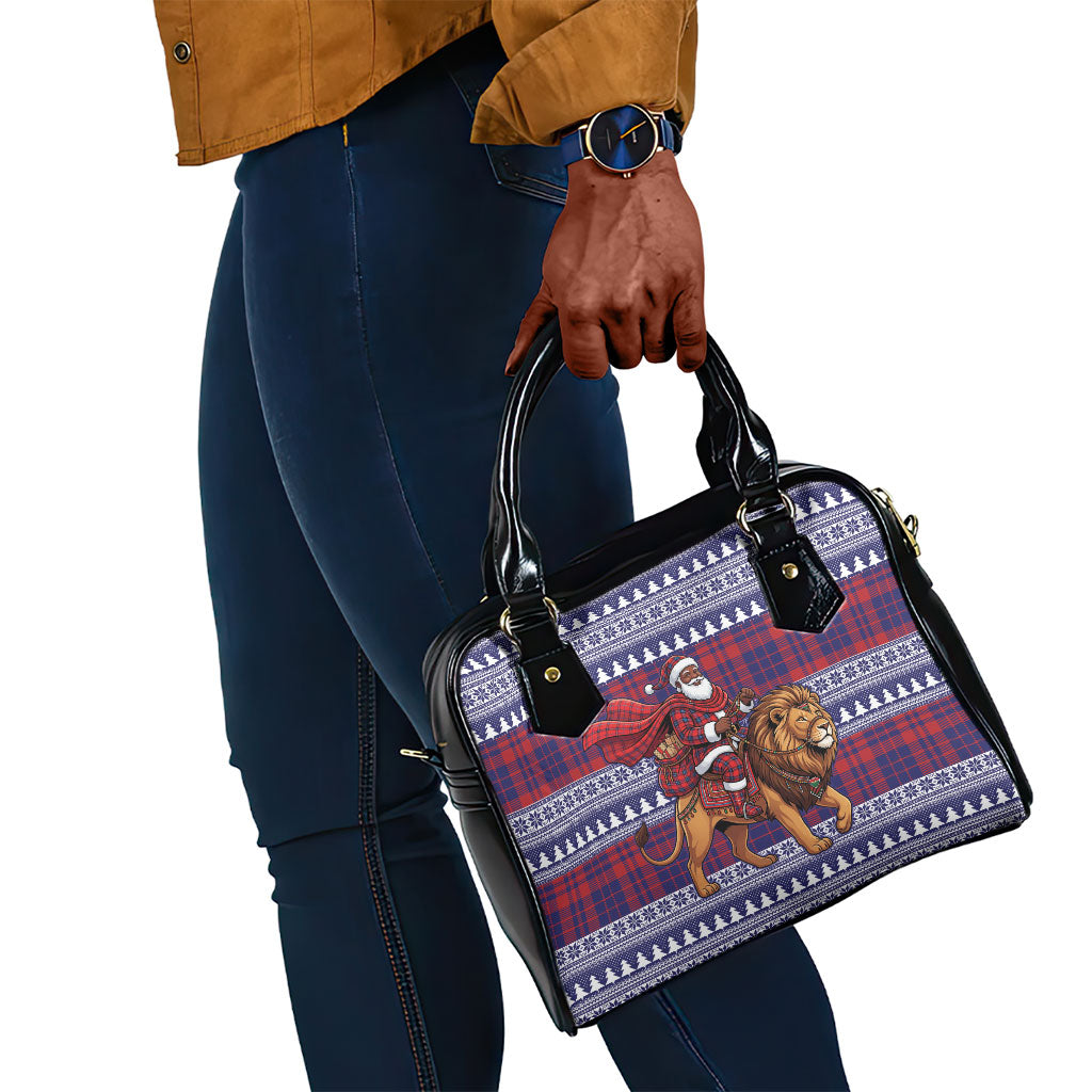 Kenya Christmas Santa Lion Shoulder Handbag Maasai Shuka Inspired Red Check