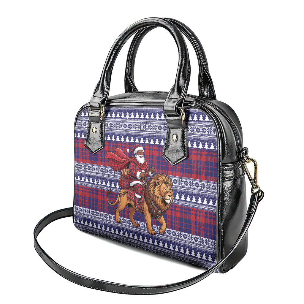 Kenya Christmas Santa Lion Shoulder Handbag Maasai Shuka Inspired Red Check