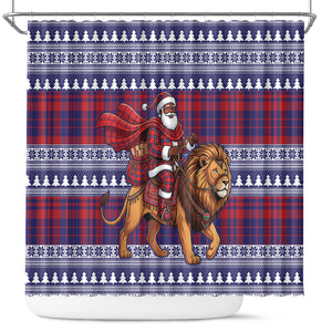Kenya Christmas Santa Lion Shower Curtain Maasai Shuka Inspired Red Check