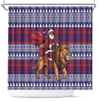 Kenya Christmas Santa Lion Shower Curtain Maasai Shuka Inspired Red Check