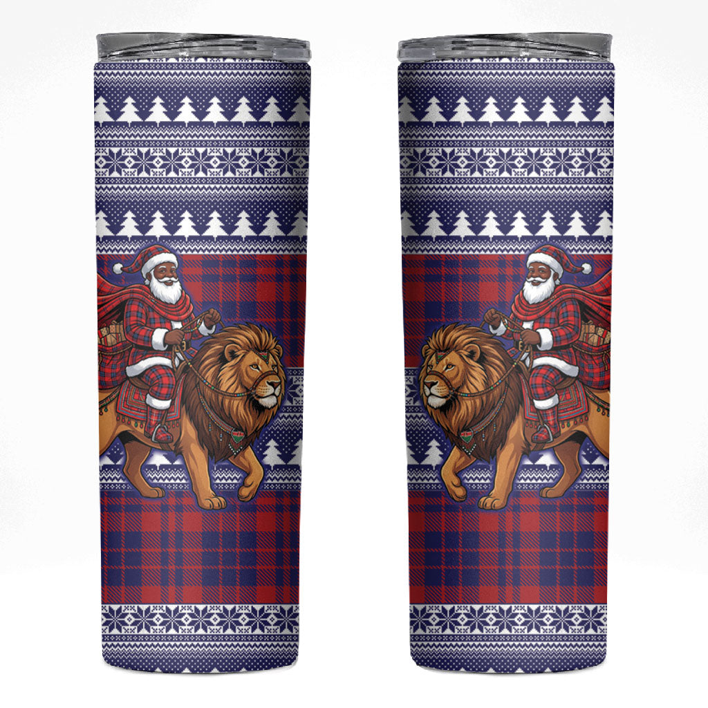 Kenya Christmas Santa Lion Skinny Tumbler Maasai Shuka Inspired Red Check