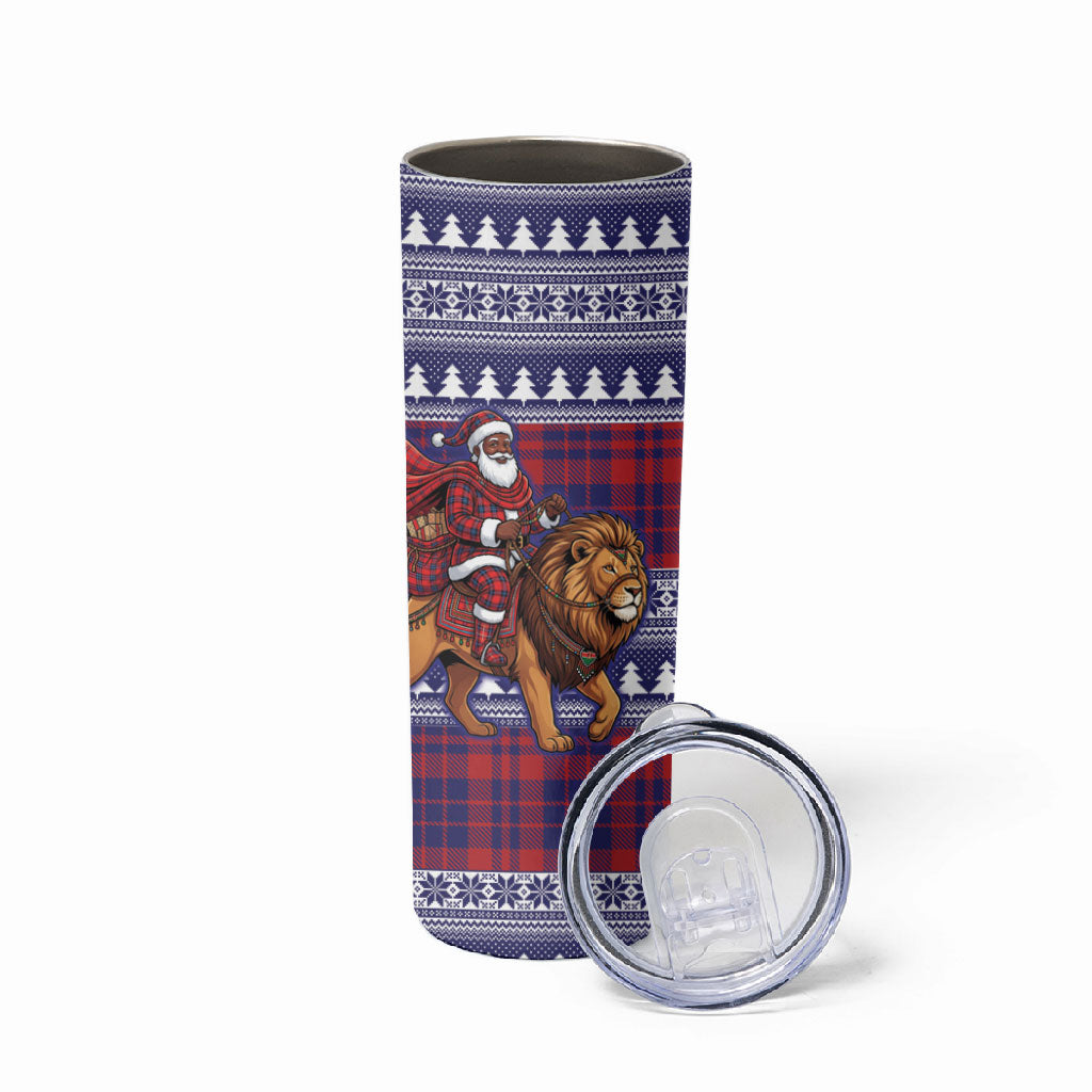 Kenya Christmas Santa Lion Skinny Tumbler Maasai Shuka Inspired Red Check