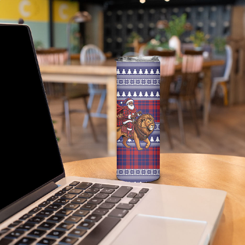 Kenya Christmas Santa Lion Skinny Tumbler Maasai Shuka Inspired Red Check