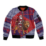 Kenya Christmas Santa Lion Sleeve Zip Bomber Jacket Maasai Shuka Inspired Red Check