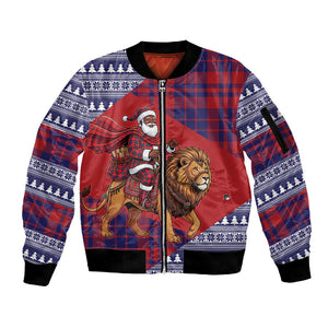 Kenya Christmas Santa Lion Sleeve Zip Bomber Jacket Maasai Shuka Inspired Red Check