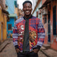 Kenya Christmas Santa Lion Sleeve Zip Bomber Jacket Maasai Shuka Inspired Red Check