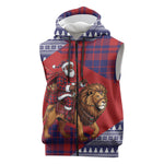 Kenya Christmas Santa Lion Sleeveless Zip Hoodie Maasai Shuka Inspired Red Check