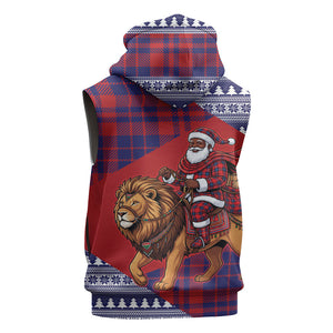 Kenya Christmas Santa Lion Sleeveless Zip Hoodie Maasai Shuka Inspired Red Check