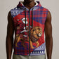 Kenya Christmas Santa Lion Sleeveless Zip Hoodie Maasai Shuka Inspired Red Check